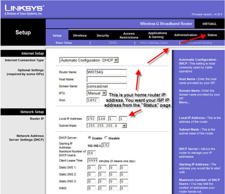 Linksys WRT54G Main Page