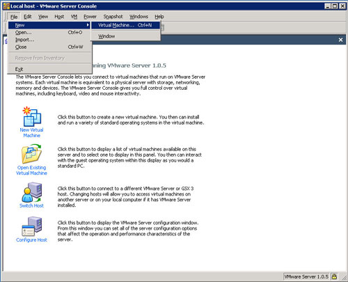 Making a new VM with VMware Server