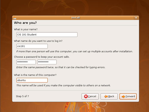 User configuration